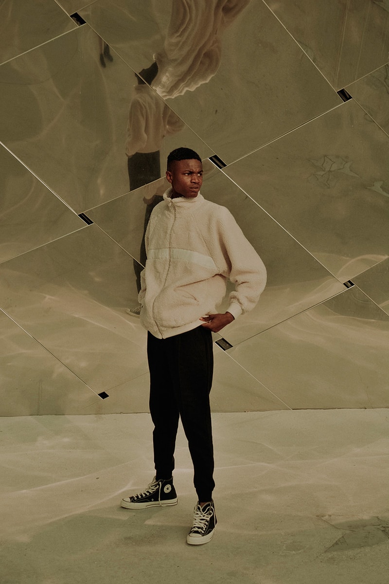 fall winter 2017 fashion lookbooks lookbook french CHMPGN jacket fleece shearling warm cropped pants turtleneck converses
