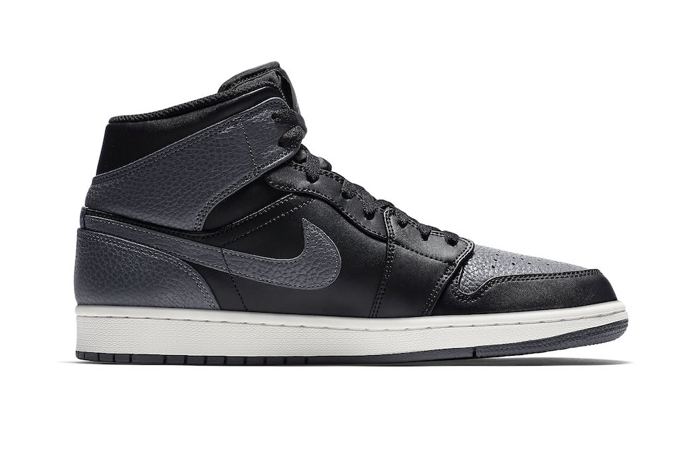 Air Jordan 1 Mid Dark Grey black tumbled Leather colorway release date