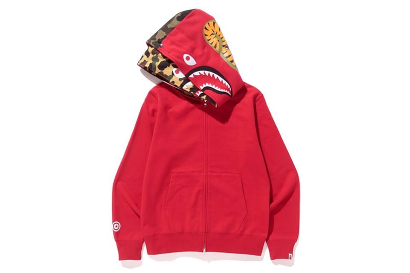 BAPE A Bathing Ape Shark Full Zip Double Hoodie Red Navy Black