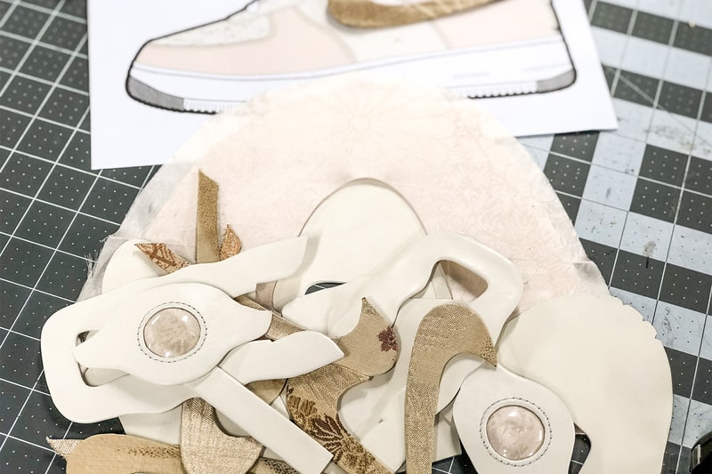 BespokeIND Nike Air Force 1 CIROC French Vanilla French Montana Sneakers Shoes Footwear Custom bespoke Moroccan Djellaba fabric vintage Kimono Obi silk kangaroo suede Japanese yearling vegetan baby calf lambskin deerskin