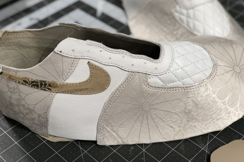 BespokeIND Nike Air Force 1 CIROC French Vanilla French Montana Sneakers Shoes Footwear Custom bespoke Moroccan Djellaba fabric vintage Kimono Obi silk kangaroo suede Japanese yearling vegetan baby calf lambskin deerskin