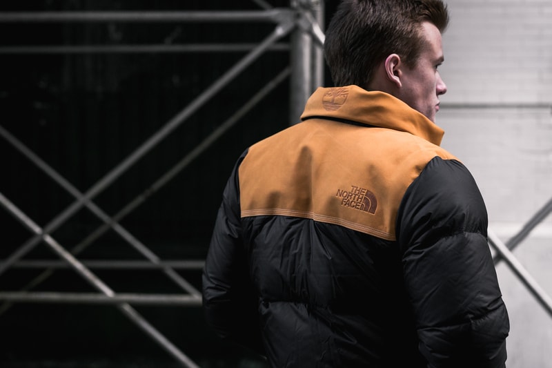The North Face Timberland 2017 Fall Winter Collaboration Release Drop Nuptse Jacket Nubuck Branding Logos 6 inch boot down puffer black wheat hood removable