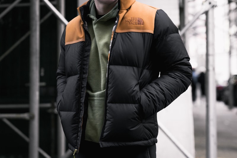 The North Face Timberland 2017 Fall Winter Collaboration Release Drop Nuptse Jacket Nubuck Branding Logos 6 inch boot down puffer black wheat hood removable