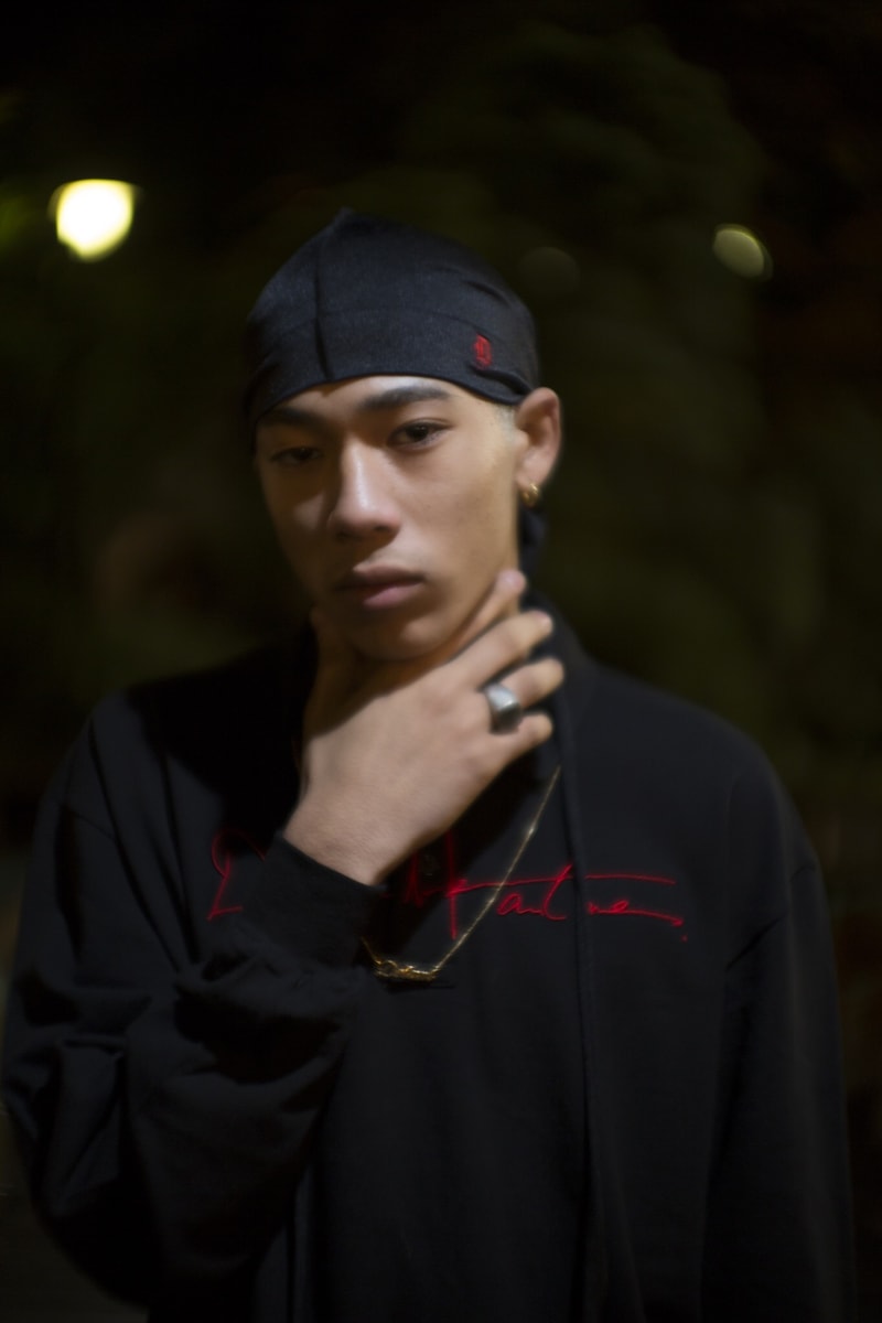 DELAM Spring/Summer 2018 Lookbook japan new york streetwear headwrap du-rag skullcap oni folklore purple pink