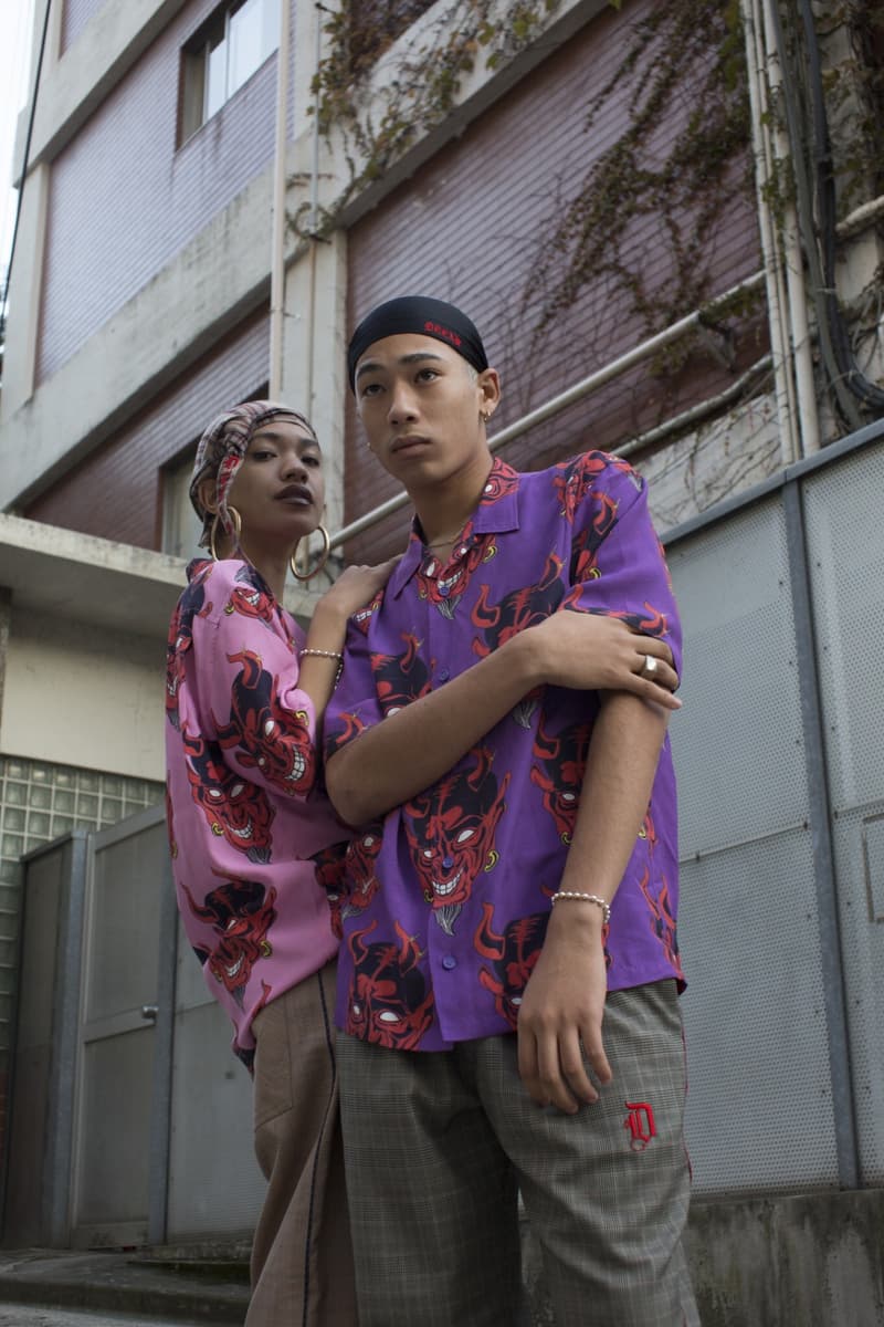 DELAM Spring/Summer 2018 Lookbook japan new york streetwear headwrap du-rag skullcap oni folklore purple pink