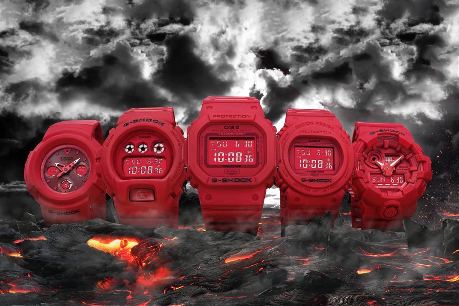 G Shock 35th Anniversary Red Out Collection Watches DW 5635C AWG M535C DW 5735C DW 6935C  GA 735C