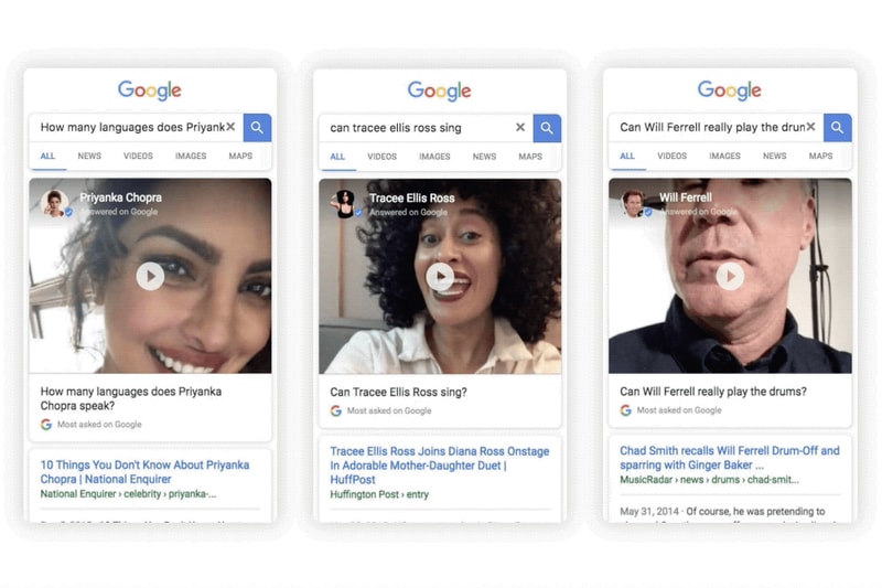 Celebrities celebs Answer Questions In Google Search results video selfie themselves mobile web browser will ferrel Tracee Ellis Ross