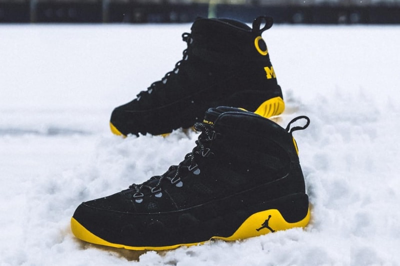 air jordan brand 9 ix boot nrg black yellow maize gold university of michigan wolverines football player exclusive pe custom snow michael