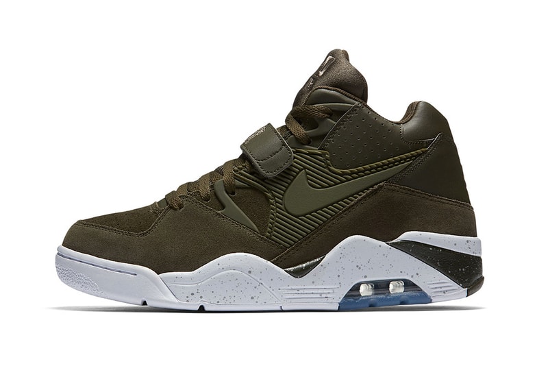 Nike Air Force 180 Khaki Olive basketball sneaker december 2017 icey blue sole translucent beige black