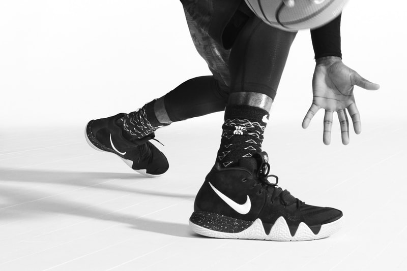 Nike Kyrie 4 Finally Revealed reveal Irving Basketball footwear sneakers kicks court black white silver purple green boston celtics