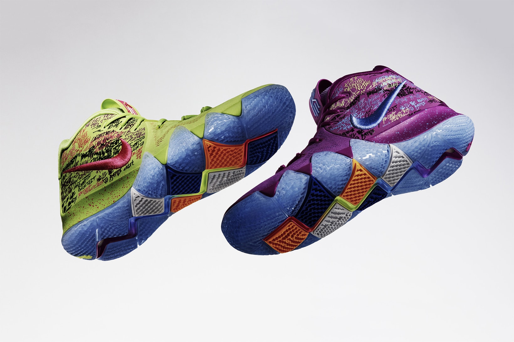 Nike Kyrie 4 Finally Revealed reveal Irving Basketball footwear sneakers kicks court black white silver purple green boston celtics