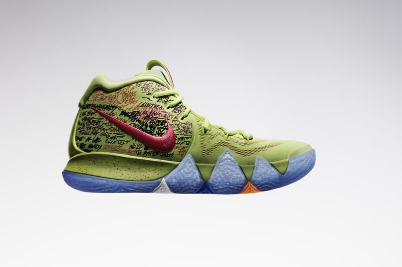 Nike Kyrie 4 Finally Revealed reveal Irving Basketball footwear sneakers kicks court black white silver purple green boston celtics