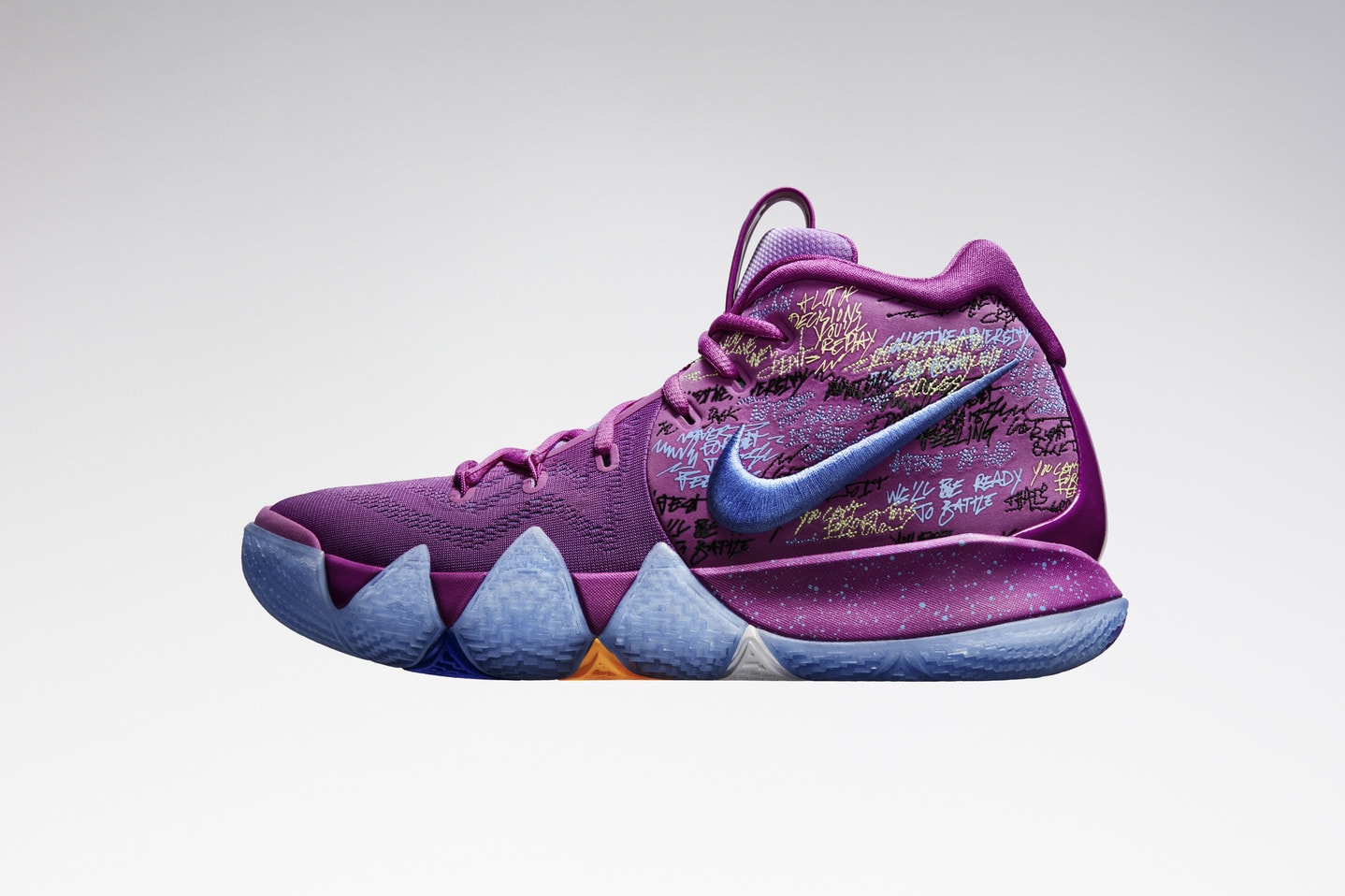 Nike Kyrie 4 Finally Revealed reveal Irving Basketball footwear sneakers kicks court black white silver purple green boston celtics