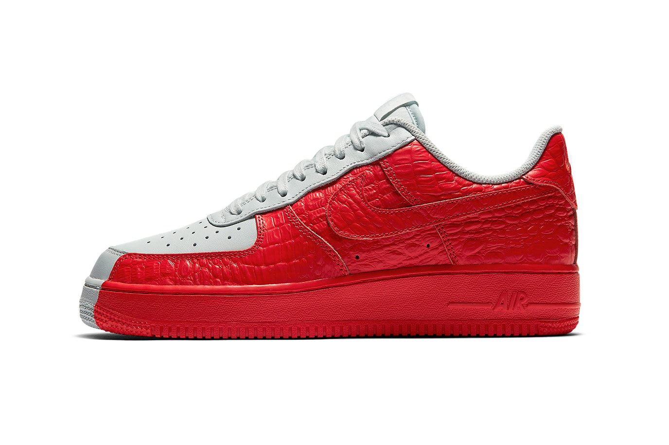 AF1 Nike Air Force 1 low crimson sneaker  split faux reptilian leather shoes release info monochromatic