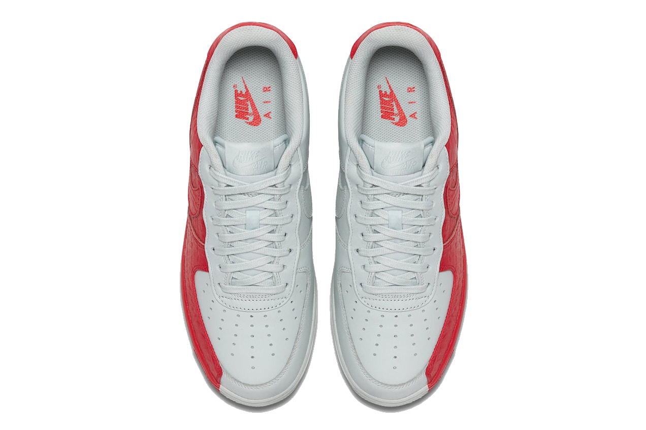 AF1 Nike Air Force 1 low crimson sneaker  split faux reptilian leather shoes release info monochromatic