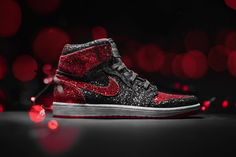 The Shoe Surgeon Drops AJ1 "North Pole Breds" Air Joran 1 Sneaker Shoes Menswear Christmas Glitter Kicks Customs