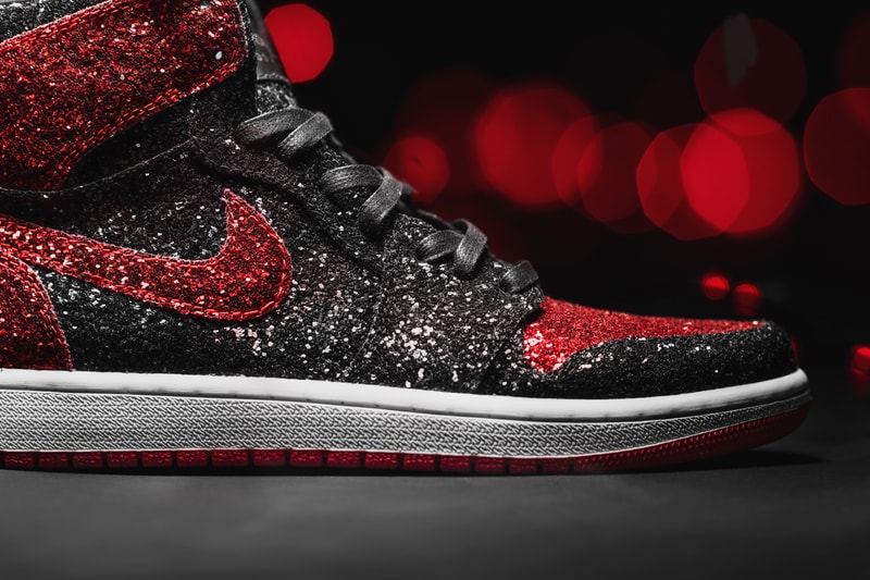The Shoe Surgeon Drops AJ1 "North Pole Breds" Air Joran 1 Sneaker Shoes Menswear Christmas Glitter Kicks Customs