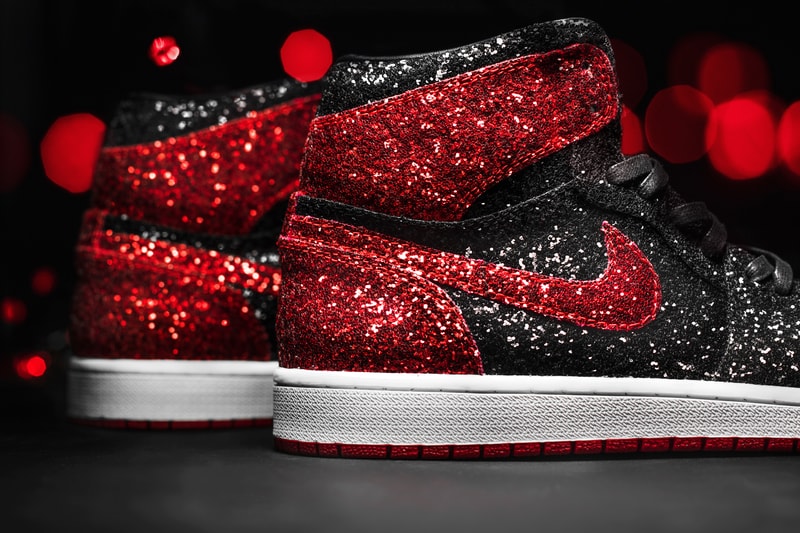 The Shoe Surgeon Drops AJ1 "North Pole Breds" Air Joran 1 Sneaker Shoes Menswear Christmas Glitter Kicks Customs