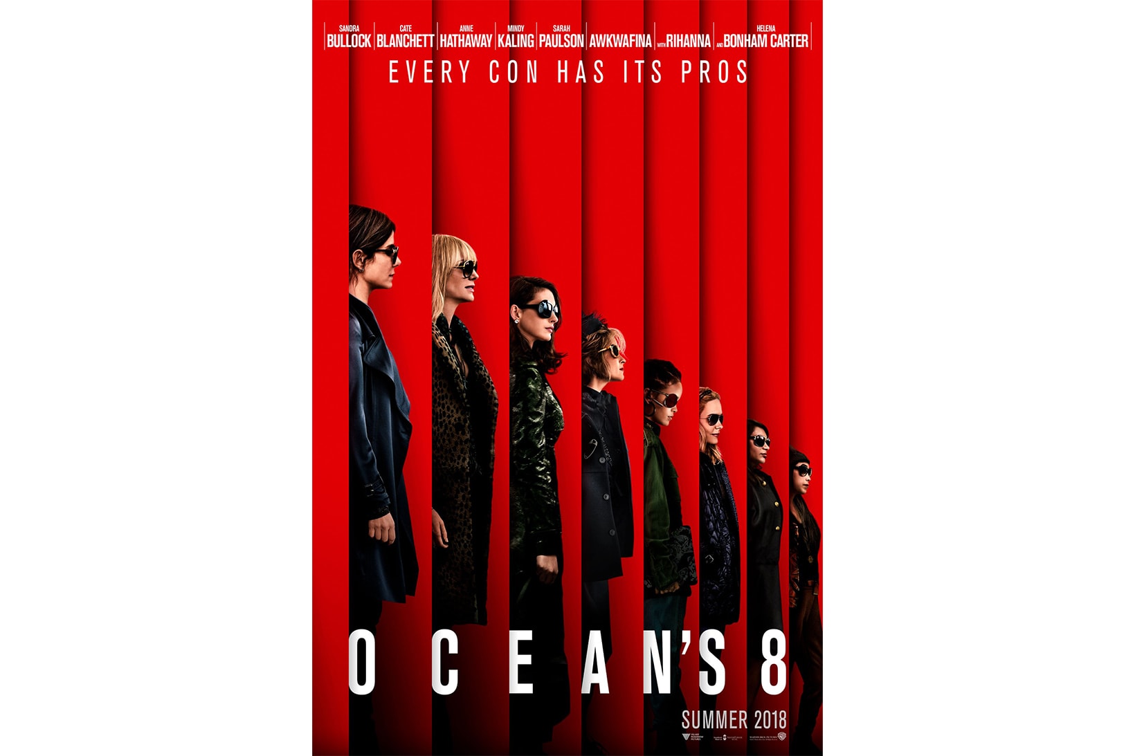 Oceans 8 Poster Cast Movie Summer 2018 Sandra Bullock Cate Blanchett Anne Hathaway Mindy Kaling Sarah Paulson Awkwafina Rihanna Helena Bonham Carter Matt Damon Film Women