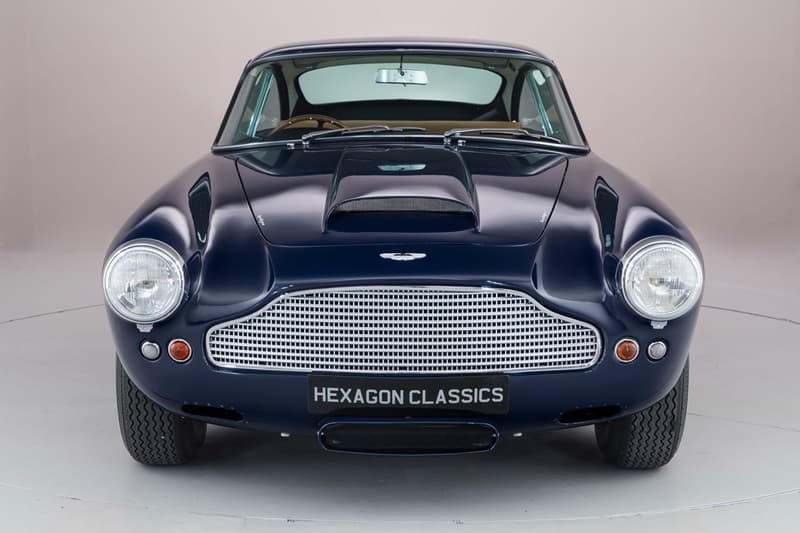 Blu Scozia car aston martin blue rebuilt upgraded vintage engine expensive preproduction auction Hexagon Classics 1959 db4 james bond