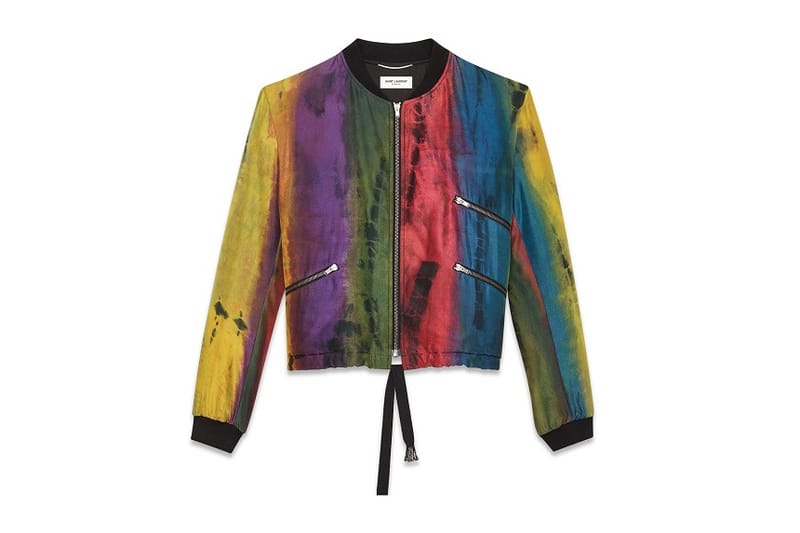 Saint Laurent Releases a Bold Tie-Dye, Multi-Colored Silk Varsity Jacket