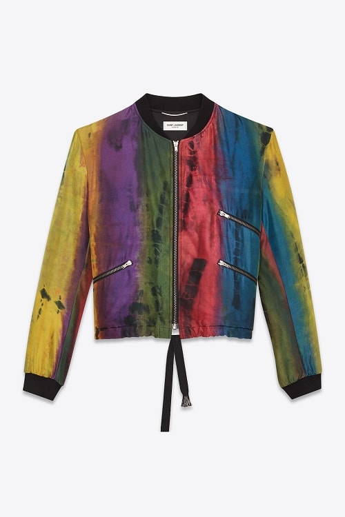 Saint Laurent Tie Dye Multi Colored Silk Varsity Jacket Spring Summer 2018