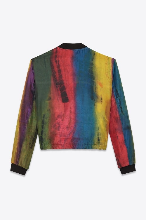Saint Laurent Tie Dye Multi Colored Silk Varsity Jacket Spring Summer 2018