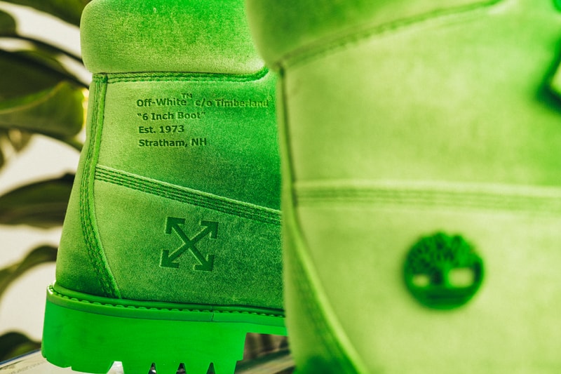 Close Look At The Off-White™ x Timberland Boots Collaboration drop release date 8 march 2018 Neon Green Orange 6 inch hang tag zip tie