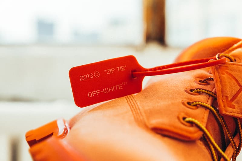Close Look At The Off-White™ x Timberland Boots Collaboration drop release date 8 march 2018 Neon Green Orange 6 inch hang tag zip tie