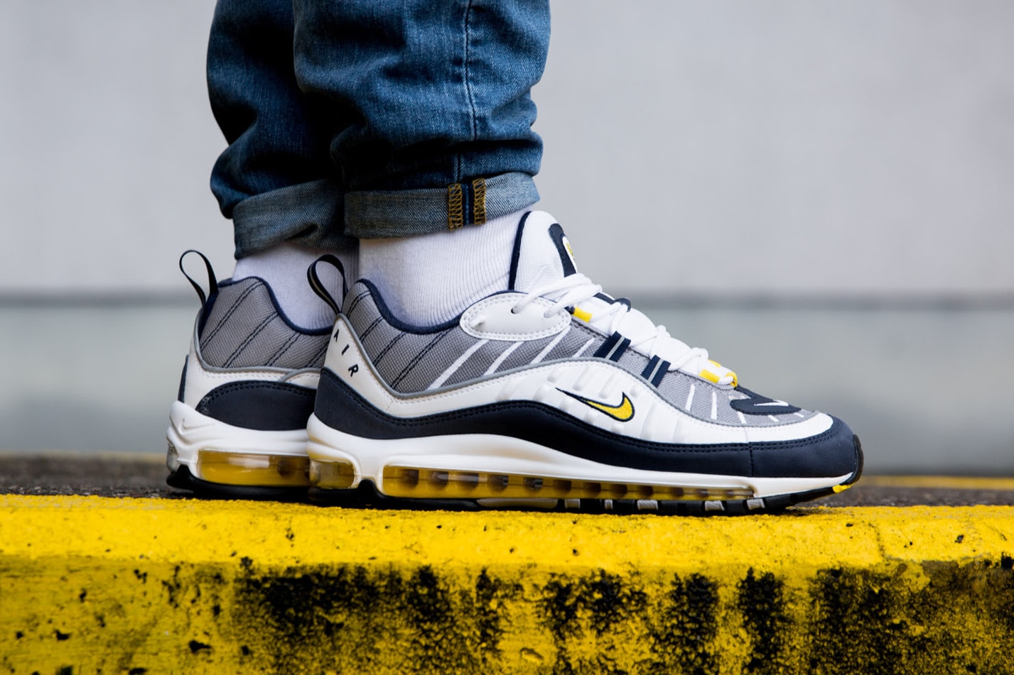 Nike Air Max 98 Gundam Tour Yellow Footwear Sneakers Shoes On Feet Closer Look Release Date Info Drops January 26 2018