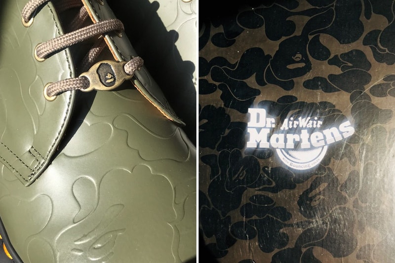 BAPE A Bathing Ape Dr. Martens Green Leather Three-Eye Shoes Ape head green leather