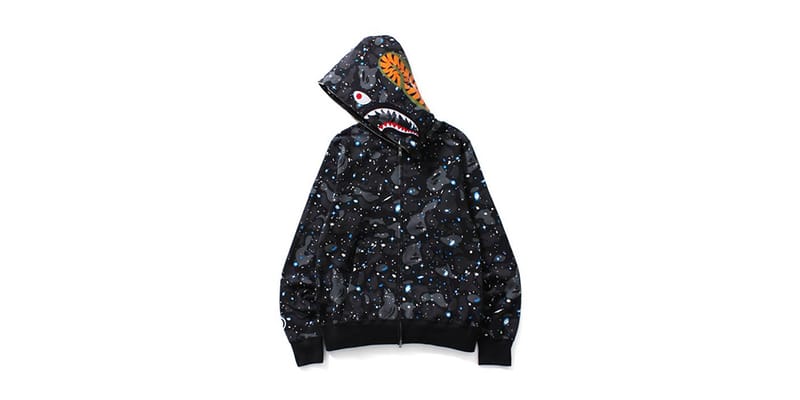 bape space camo shark full zip double hoodie black multi