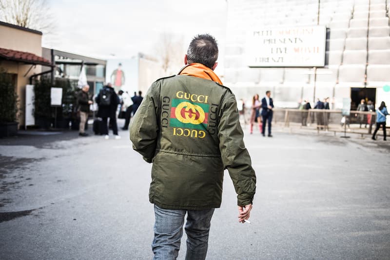 Pitti Uomo 93 Fall/Winter 2018 Streetsnaps Balenciaga, Off-White™ Raf Simons Gucci Louis Vuitton Supreme BAPE Balenciaga Triple S YEEZY Wave Runner 700 Gucci Rhyton  J.W.Anderson "Glitter_Gutter" Converse Vetements Reebok Virgil Abloh's The Ten