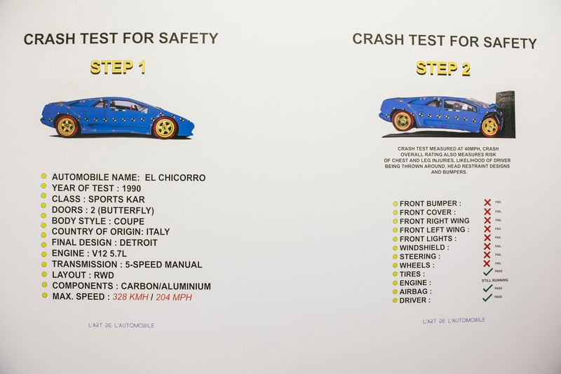 Arthur Kar L Art De L Automobile Crash Test Exhibition Lamborghini Diablo Cars Signs Yellow
