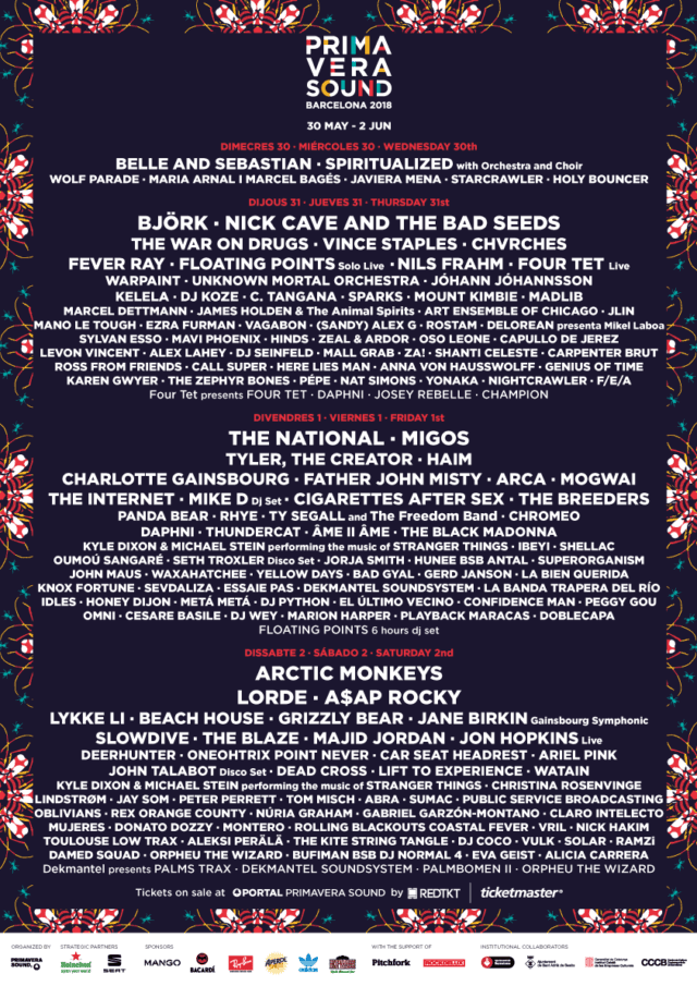 Primavera Sound 2018 Lineup Migos ASAP Rocky Tyler Thea Creator Barcelona