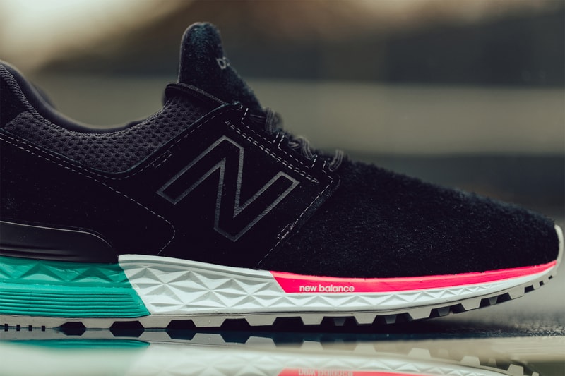 New Balance 574 black tidepool white footwear pink teal aquamarine south beach miami feature sneaker boutique
