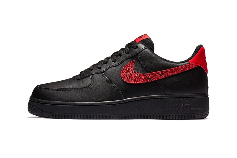 Nike Air Force 1 Low Black University Red Paisley Leather Sneakers