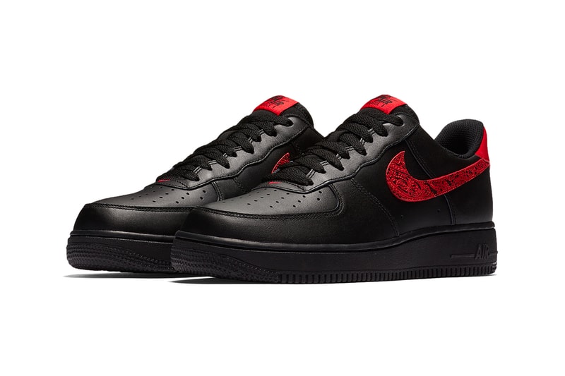 Nike Air Force 1 Low Black University Red Paisley Leather Sneakers