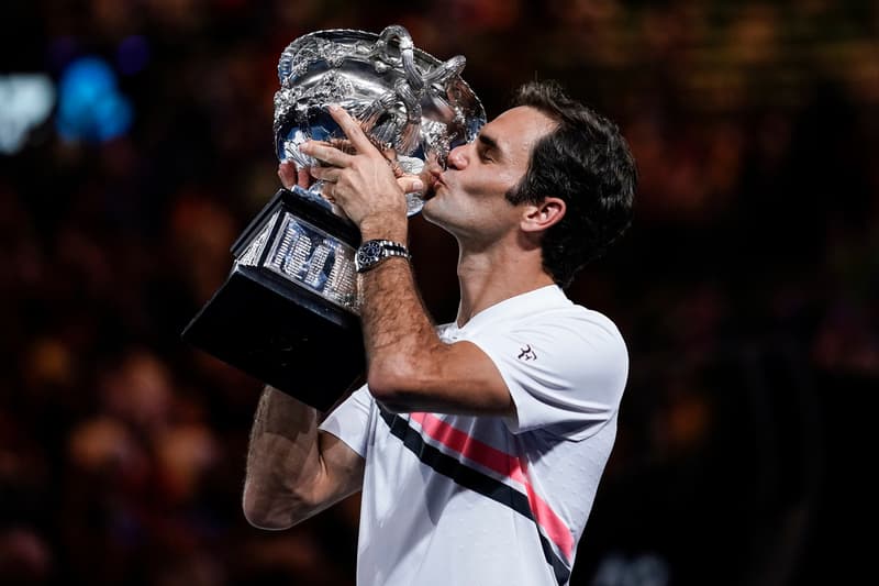 roger federer wins won win australian open tennis match set january 28 2018 20 20th grand slam title champion championship nike tropy
