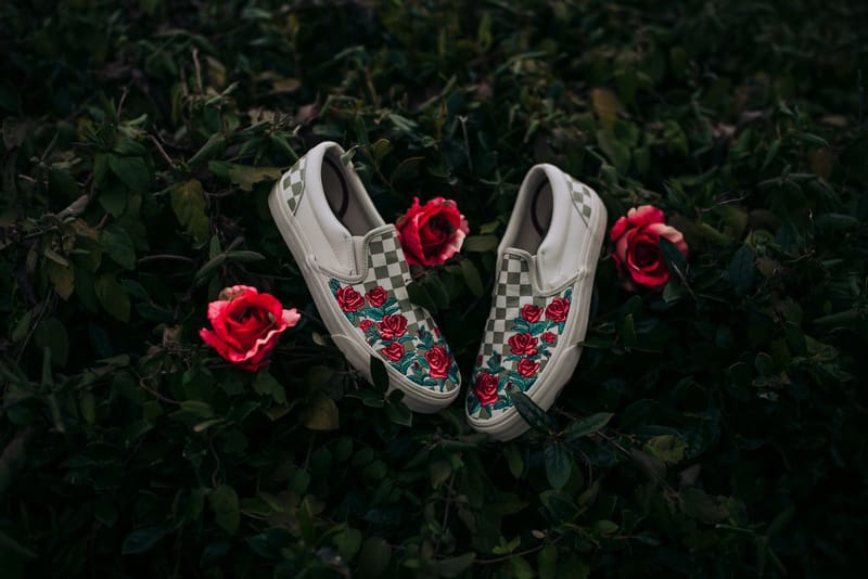 rose embroidered vans slip ons