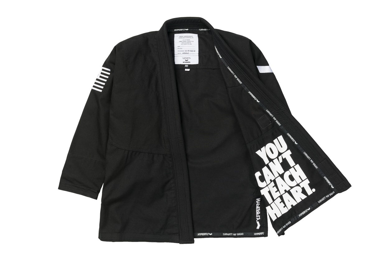 Carhartt WIP Hyperfly kimono gi jiu jitsu set uniform shirt pants tote bag branding squad collaboration clothing drop release date info martial arts black white navy blue hamilton brown tan beige