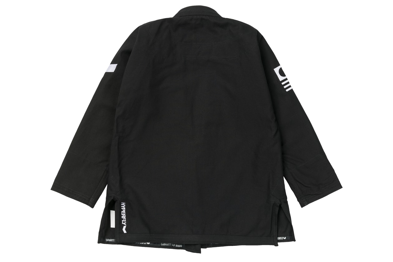 Carhartt WIP Hyperfly kimono gi jiu jitsu set uniform shirt pants tote bag branding squad collaboration clothing drop release date info martial arts black white navy blue hamilton brown tan beige