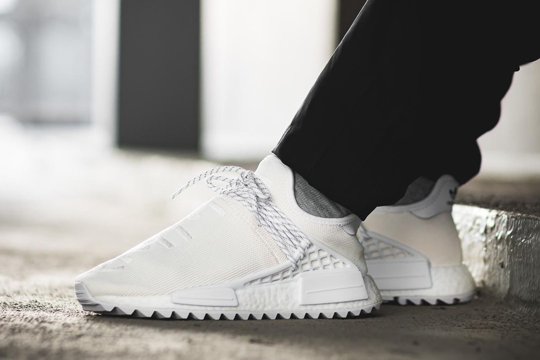 adidas Hu NMD Trail On Feet Blank Canvas Pharrell Williams footwear release info drops date 2018 February 23 white