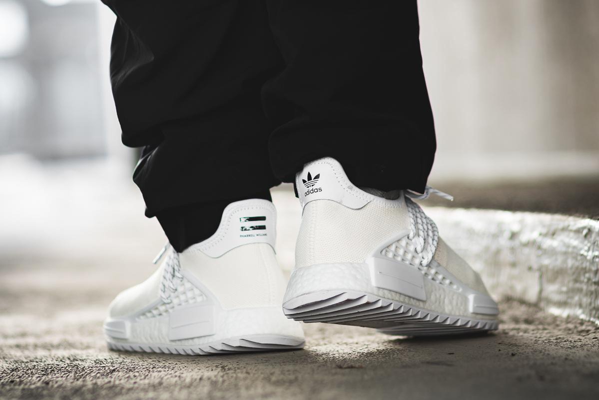 adidas Hu NMD Trail On Feet Blank Canvas Pharrell Williams footwear release info drops date 2018 February 23 white