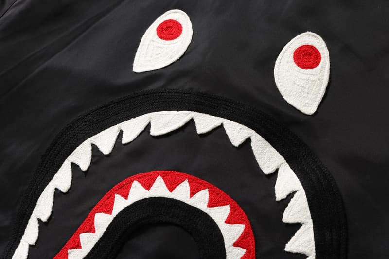 Bape Drops Embroidered Shark Face Ma 1 Jacket Hypebeast Bape Drops Embroidered Shark Face Ma 1 Jacket Hypebeast