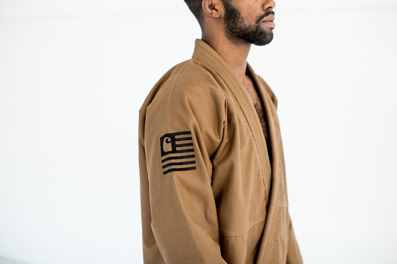 Carhartt WIP Hyperfly kimono gi jiu jitsu set uniform shirt pants tote bag branding squad collaboration clothing drop release date info martial arts black white navy blue hamilton brown tan beige