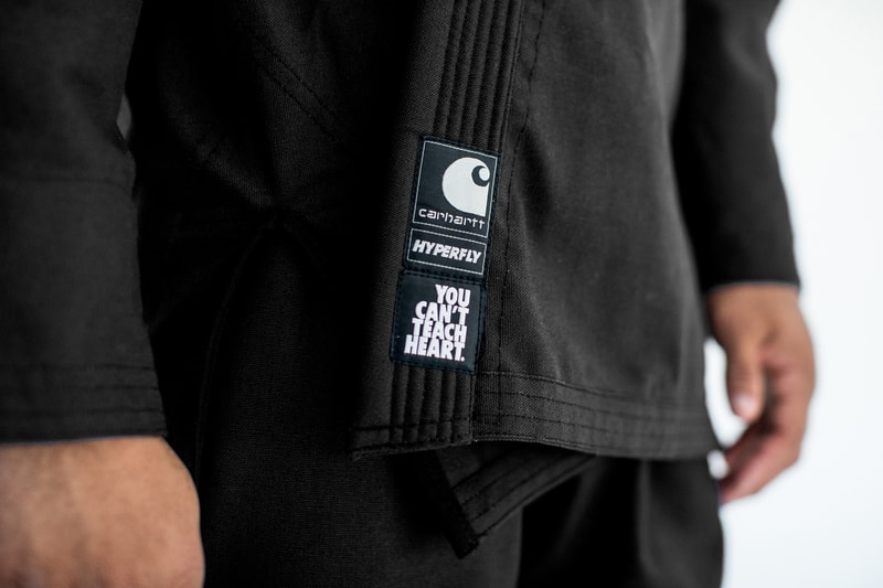 Carhartt WIP Hyperfly kimono gi jiu jitsu set uniform shirt pants tote bag branding squad collaboration clothing drop release date info martial arts black white navy blue hamilton brown tan beige