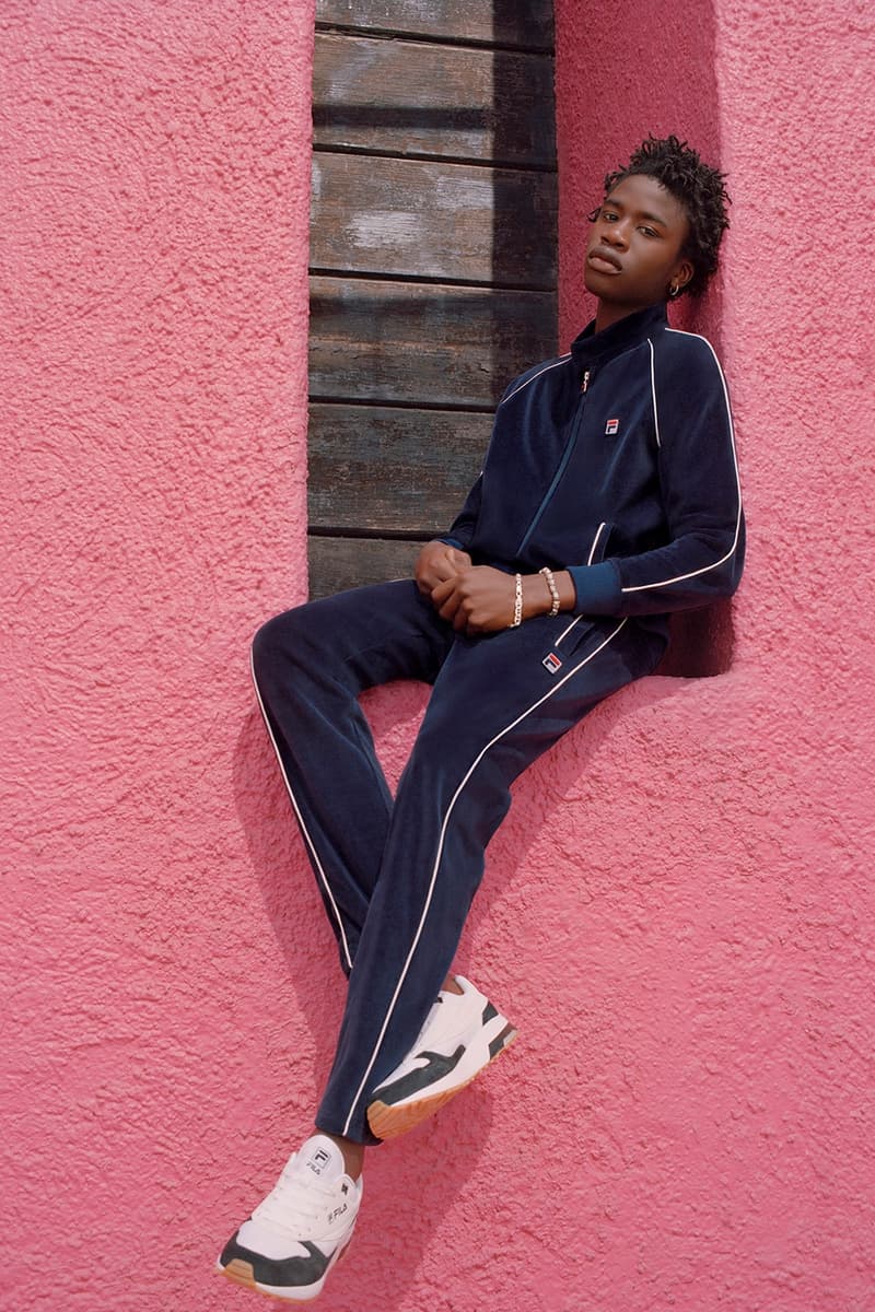 FILA Spring/Summer 2018 Lookbook Streetwear Romper Jumpsuit Track suit velour terry cloth baseball jersey