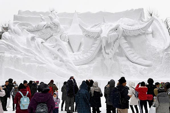 Japan's Annual Snow Festival Presents a Huge 'Final Fantasy XIV' Ice Sculpture
