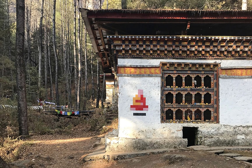 Invader Street Art Artwork Bhutan Buddhist Temple
